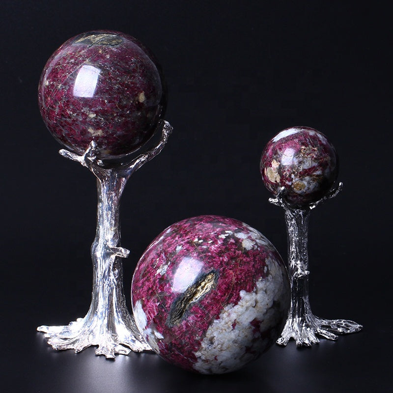 Natural Healing Crystal Rubellite Ball Red Tourmaline Stone Sphere For Decoration