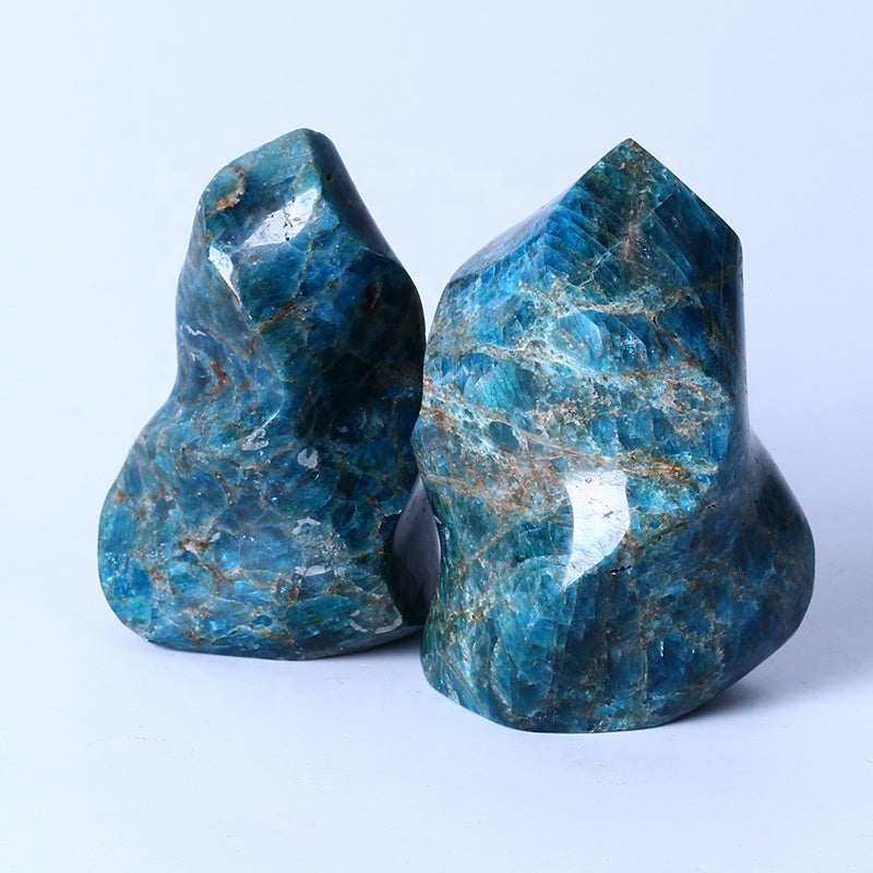 Natural High Quality Crystal Rock Stone Mineral specimen Rough Blue Apatite Flame Standing Stone For Home Decoration