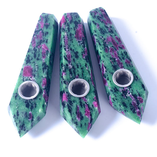Natural high quality red and green crystal quartz pipe