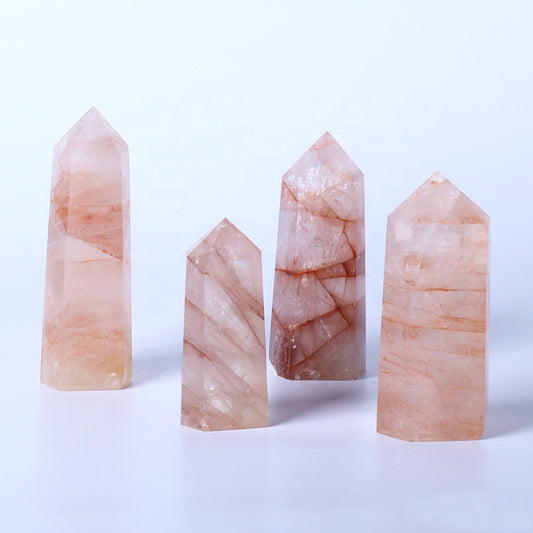 Natural Healing Crystal Reiki Gemstone TowerRed Glue Flower Crystal Point Wand For Decoration