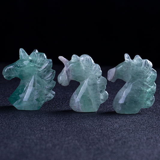 Crystal carving green fluorite unicorn