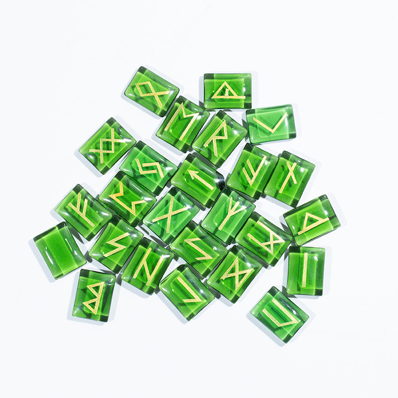 Green glass rune stone sets divination stone