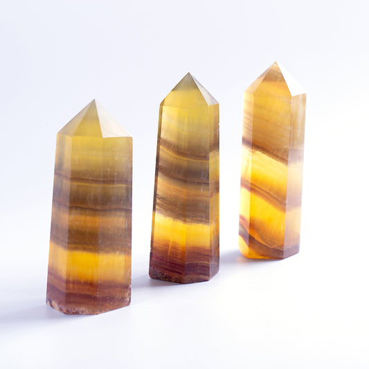 Natural yellow fluorite crystal crystal point
