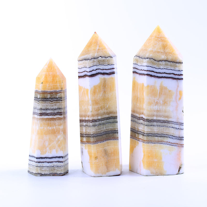 Natural pork stone banded calcite crystal point healing wand