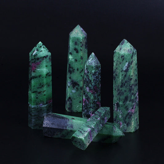 Crystal wand green ruby zoisite wand point quartz crystal tower semi-precious original ruby