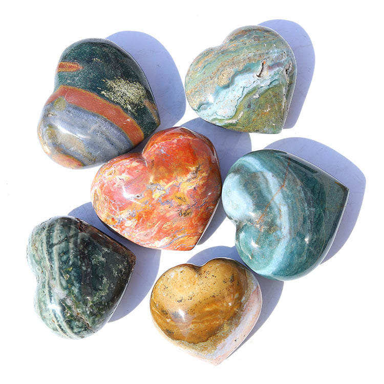 Hand Carved Natural Ocean Jasper Love Hearts Crystal Healing Heart Shape Stones for Decoration