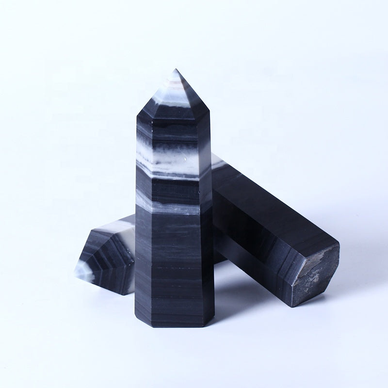 Natural Healing Chakra Reiki Crystal Wand Black White Tai Chi Stone Point Quartz Crystal Tower For Healing