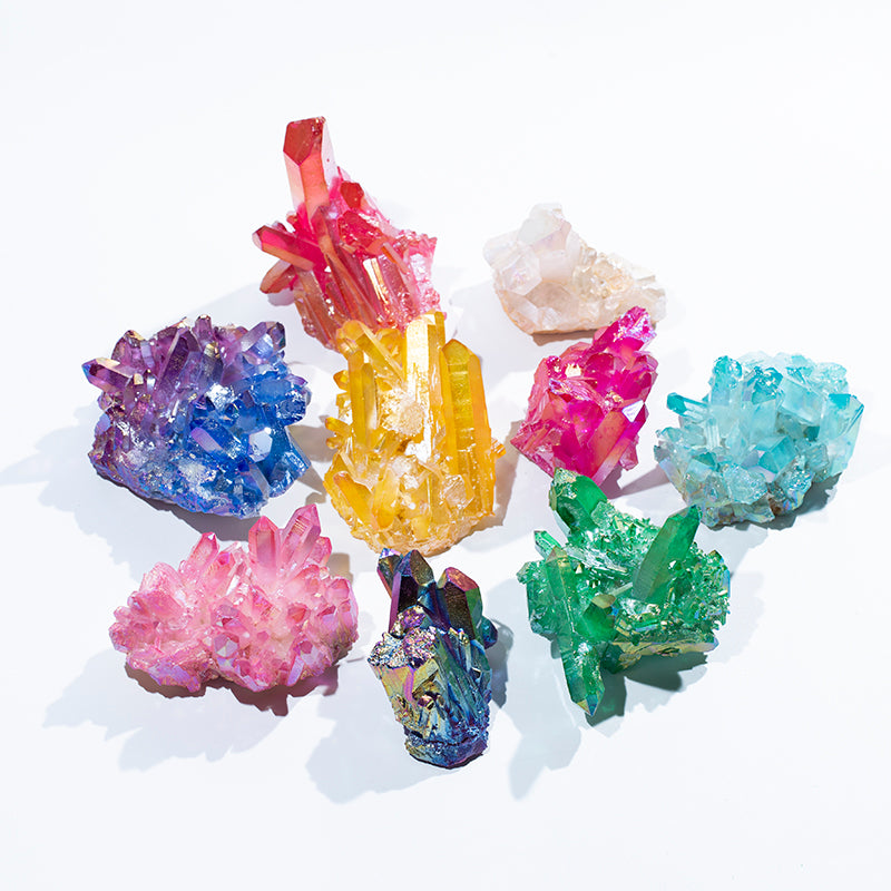 Venta al por mayor drusa de cristal de geoda de titanio con aura cristalina colorida natural 