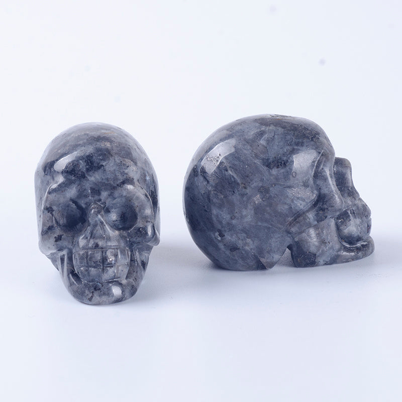 Natural flasher stone crystal skull carving silver gray