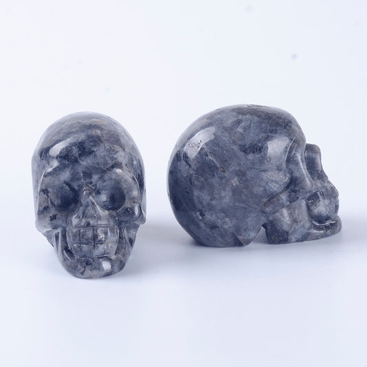 Natural flasher stone crystal skull carving silver gray