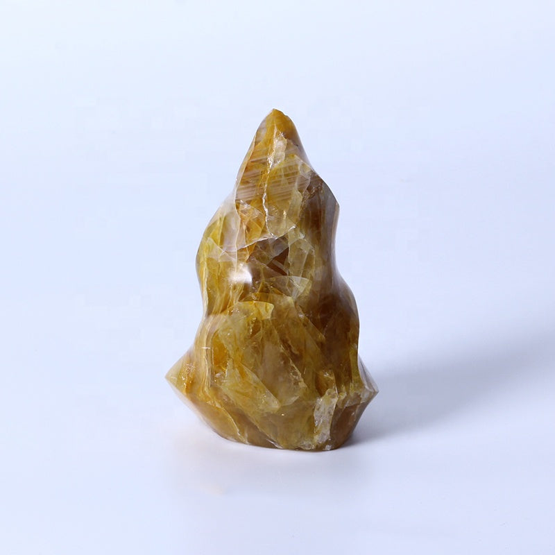Natural Yellow Glue Flower Flame Healing Crystal Gemstone Torch Stand Stone For Home Decoration