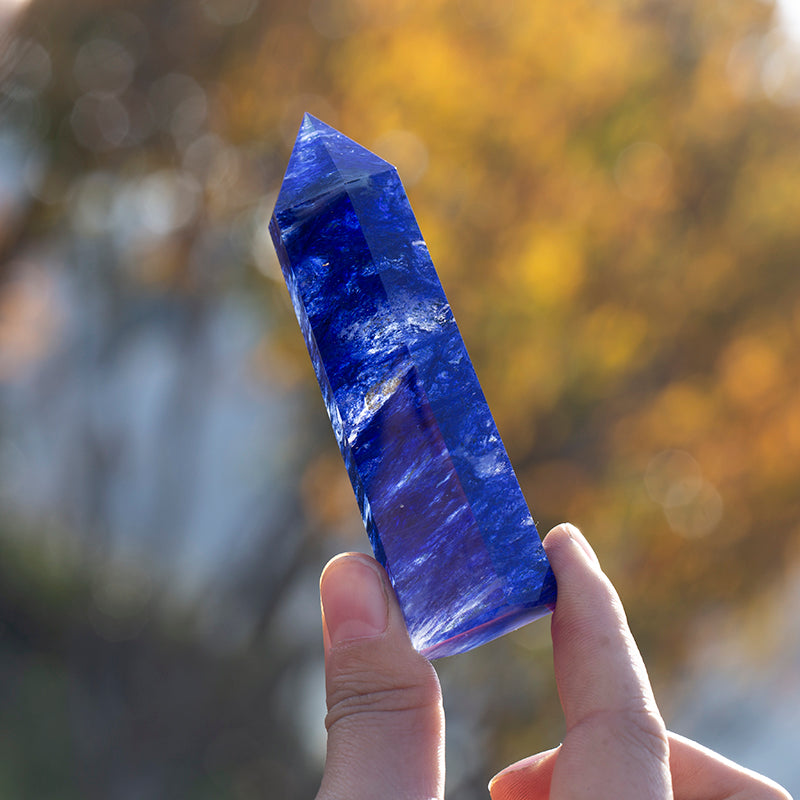 Columna de cuarzo de vidrio azul aura derretida 