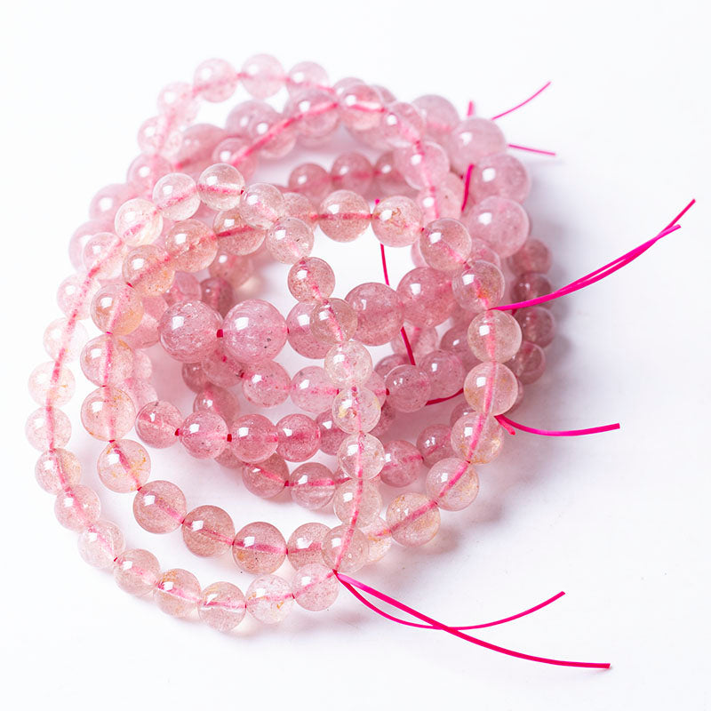 Exquisita pulsera de cuentas de fresa elástica con joyería de cuarzo de cristal 