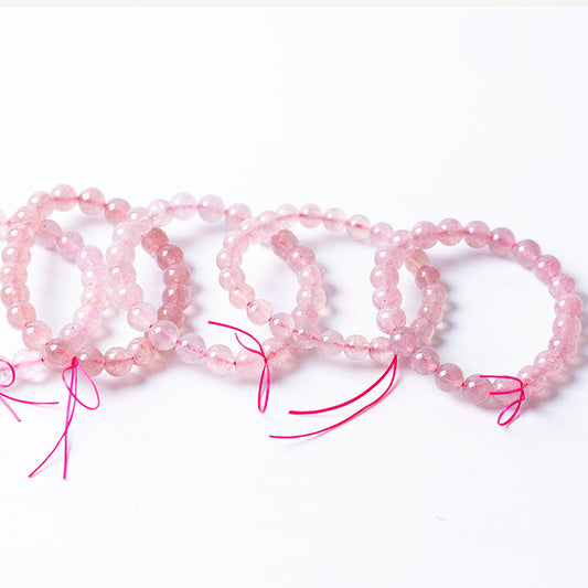Exquisita pulsera de cuentas de fresa elástica con joyería de cuarzo de cristal 