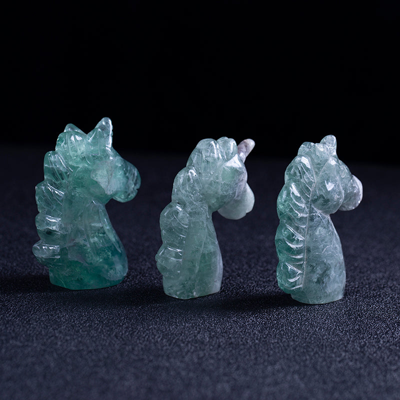 Crystal carving green fluorite unicorn