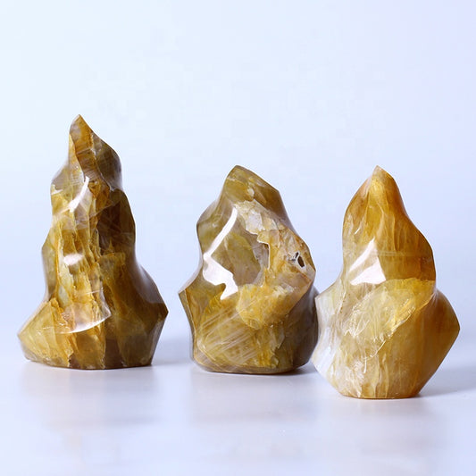 Natural Yellow Glue Flower Flame Healing Crystal Gemstone Torch Stand Stone For Home Decoration