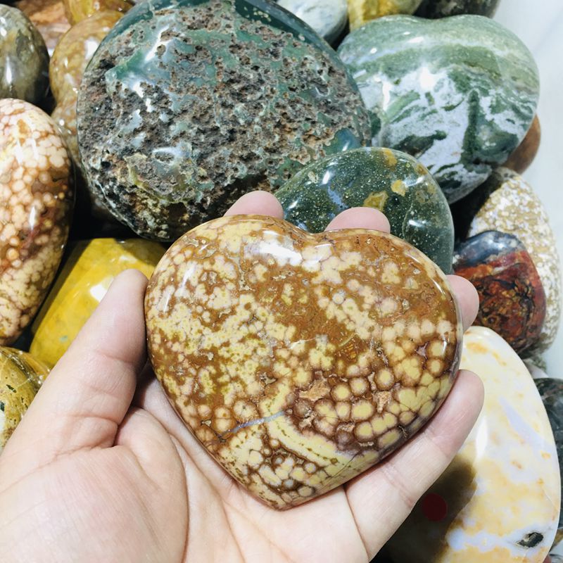 Hand Carved Natural Ocean Jasper Love Hearts Crystal Healing Heart Shape Stones for Decoration