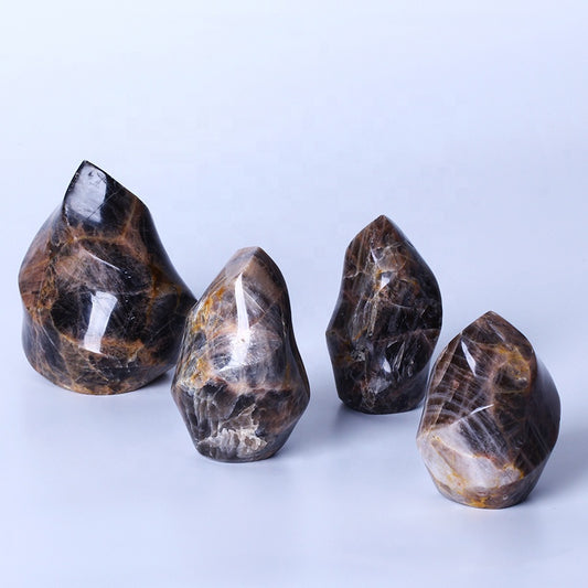 Natural Black Moonstone Flame Healing Crystal Gemstone Torch Stand Stone For Home Decoration