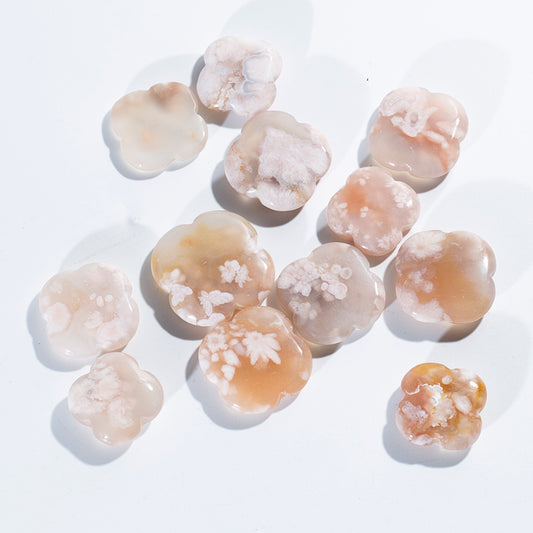 Venta al por mayor de cristal natural tallado curativo flores de cerezo ágata trébol para decoración