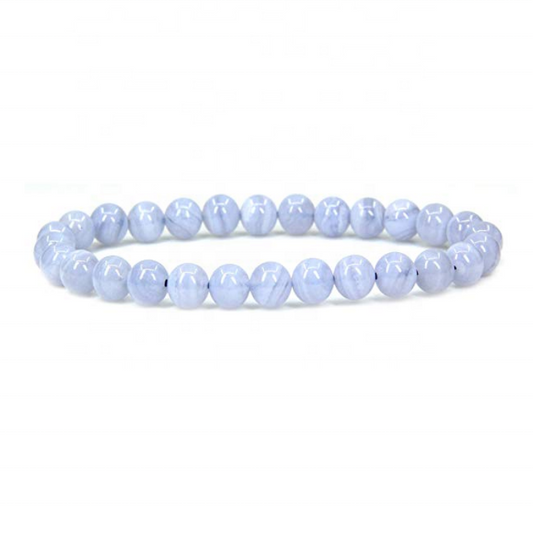 Venta al por mayor de ágata de encaje azul Natural, gema hecha a mano, piedras preciosas semipreciosas, cuentas redondas de 6mm, pulsera elástica de 7 ", Unisex 