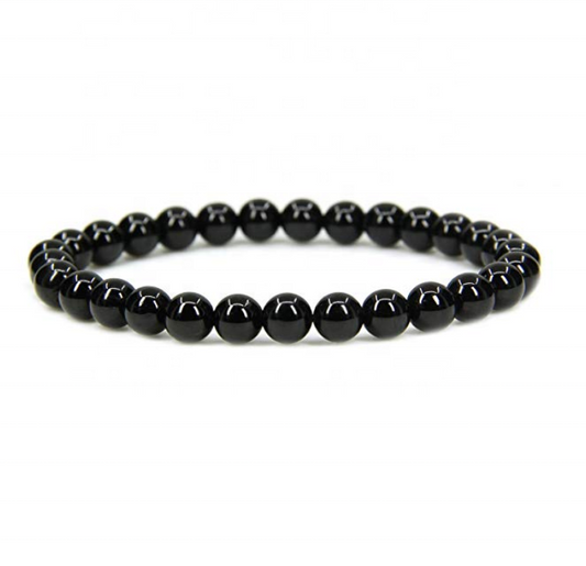 Venta al por mayor de turmalina negra Natural, gema hecha a mano, piedras preciosas semipreciosas, cuentas redondas de 6mm, pulsera elástica de 7 ", Unisex 