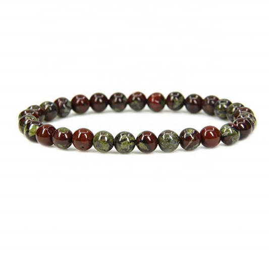 Venta al por mayor de jaspe de sangre de dragón Natural, gema hecha a mano, piedras preciosas semipreciosas, cuentas redondas de 6mm, pulsera elástica de 7 ", Unisex 