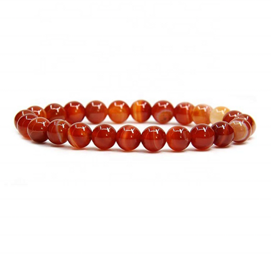 Ágata con bandas rojas polacas naturales, piedras semipreciosas, cristal curativo, cuentas redondas de 8 mm, pulsera elástica de 7 pulgadas, unisex 