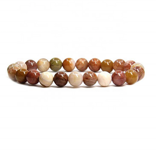 Natural polaco rojo petrificado madera jade piedras semipreciosas cristal curativo cuentas redondas de 0.315 in pulsera elástica 7" unisex 