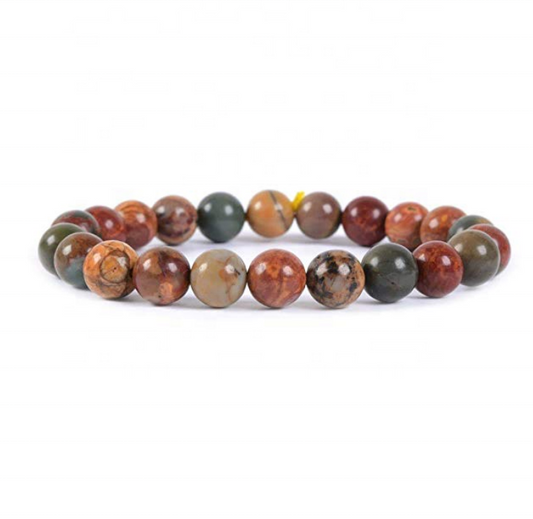 Jaspe Picasso polaco natural, piedras semipreciosas, cristal curativo, cuentas redondas de 0.315 in, pulsera elástica de 7.0 in, unisex 
