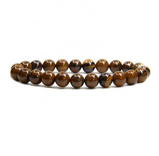 Piedras preciosas semipreciosas de hierro de tigre amarillo polaco natural, cristal curativo, cuentas redondas de 8 mm, pulsera elástica de 7 pulgadas, unisex 