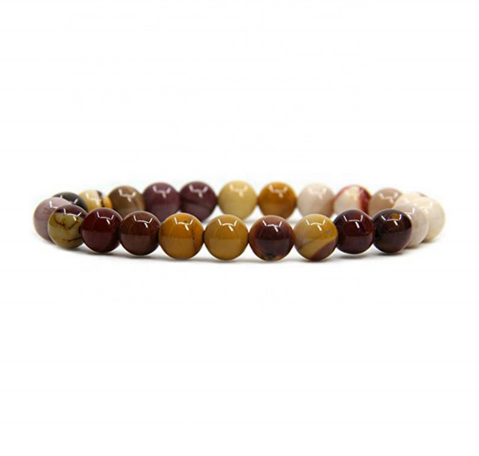 Pulsera elástica con cuentas redondas de 0.315 in, cristal curativo semiprecioso, jaspe Mookaite polaco natural, 7 pulgadas, unisex 