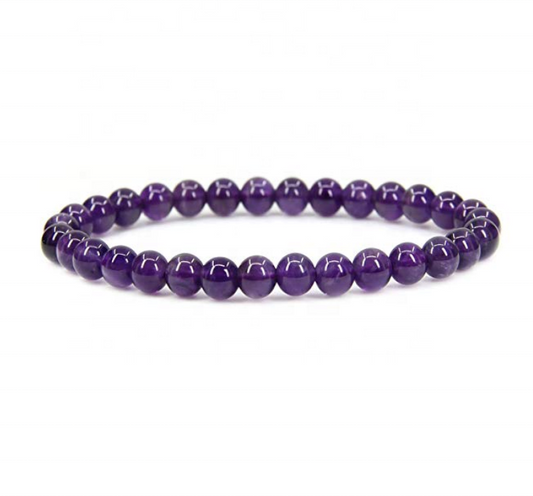 Venta al por mayor de amatista natural, gema hecha a mano, piedras preciosas semipreciosas, cuentas redondas de 6 mm, pulsera elástica de 7 ", unisex 