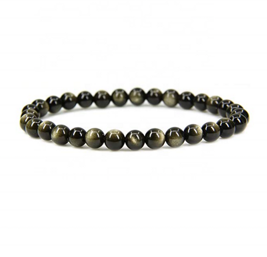 Venta al por mayor de obsidiana dorada natural, gema hecha a mano, piedras preciosas semipreciosas, cuentas redondas de 6mm, pulsera elástica de 7 ", Unisex 
