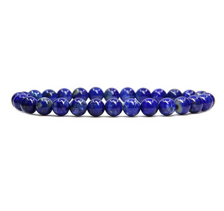 Venta al por mayor de lapislázuli natural hecho a mano gema semipreciosa 6 mm cuentas redondas pulsera elástica 7 "unisex 