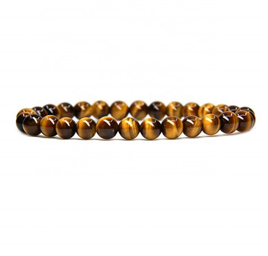 Pulsera elástica de cuentas redondas de 6 mm con cinta hecha a mano de ojo de tigre marrón 