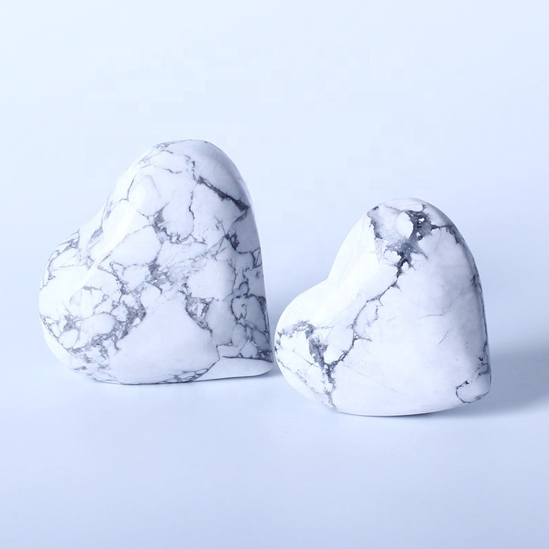 Hand Carved Folk Crafts Wedding Souvenirs Gifts Healing Howlite Heart Folk Crafts Crystal Heart