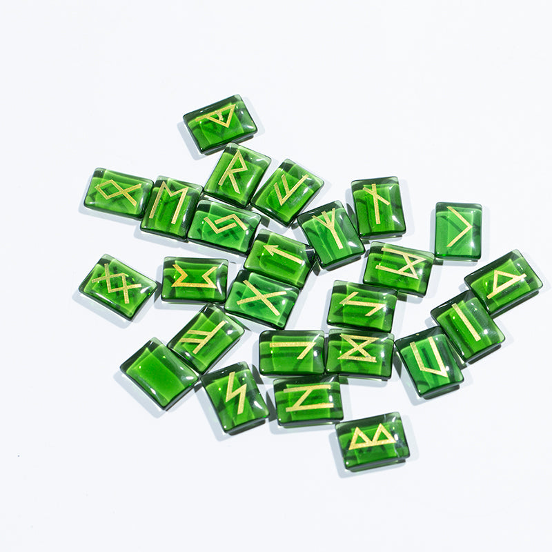 Green glass rune stone sets divination stone