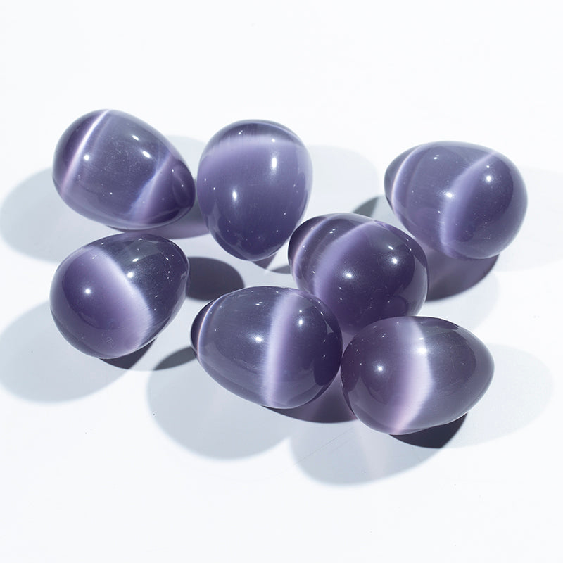 Hand carved crystal egg purple cat eye stone crystal egg for massage
