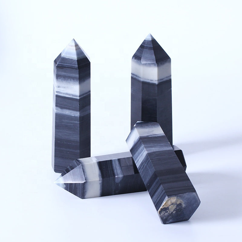 Natural Healing Chakra Reiki Crystal Wand Black White Tai Chi Stone Point Quartz Crystal Tower For Healing