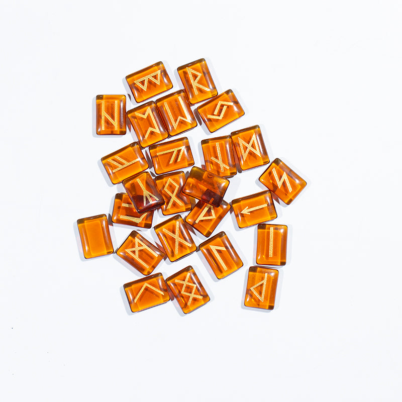 Fengshui decoration red glass engraved divination stone rune stone set