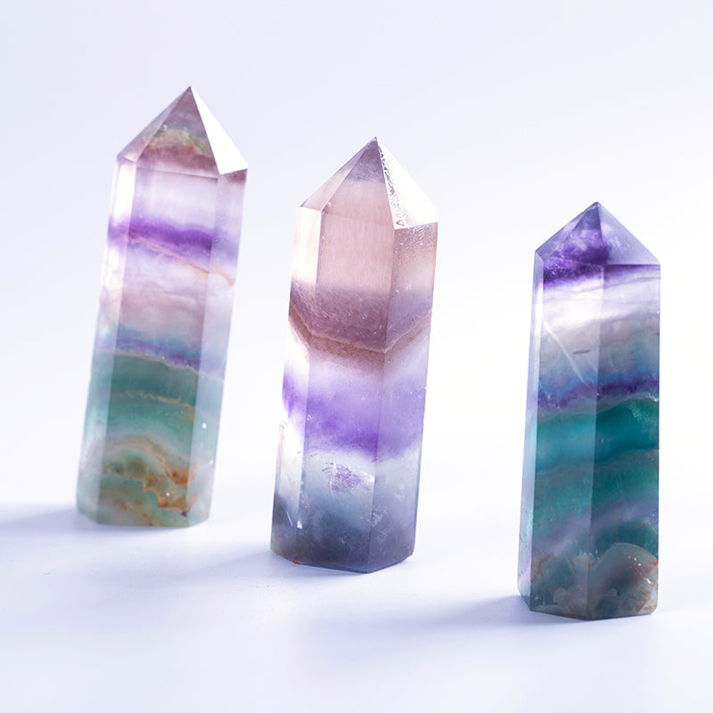 Natural Rainbow Colorful Fluorite Crystal Point Healing Crystal Obelisk