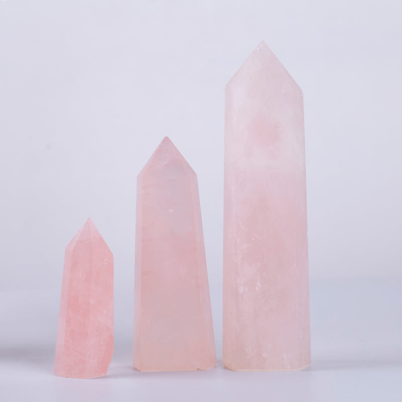 Natural crystal quartz point crystal pink rose stick