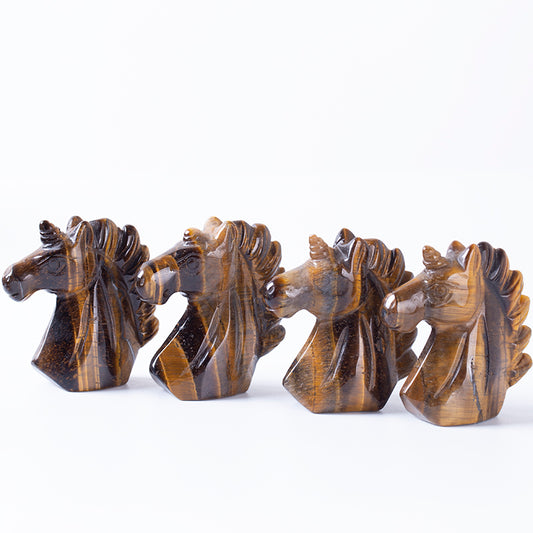 Natural crystal carved quartz tiger eye stone unicorn