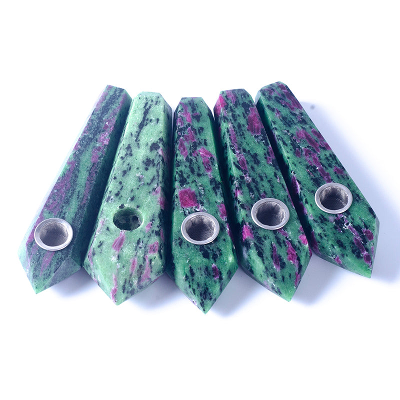 Natural high quality red and green crystal quartz pipe