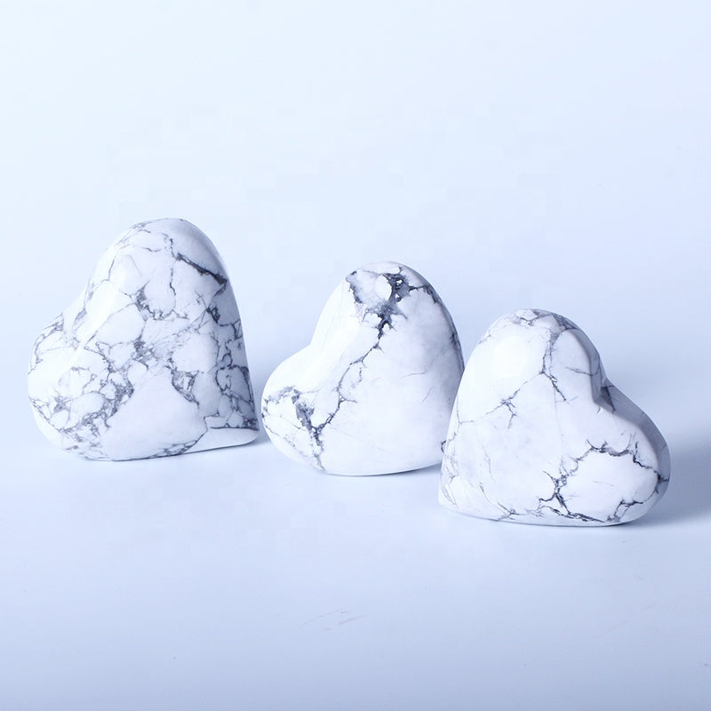 Hand Carved Folk Crafts Wedding Souvenirs Gifts Healing Howlite Heart Folk Crafts Crystal Heart