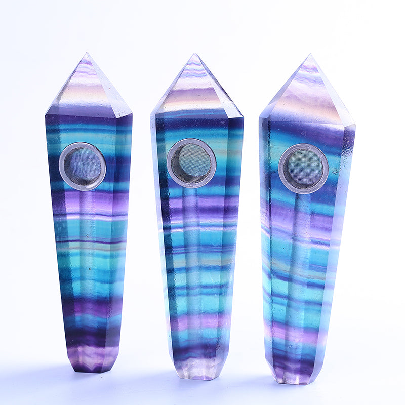 Pipa para fumar con punta de cristal de fluorita arcoíris
