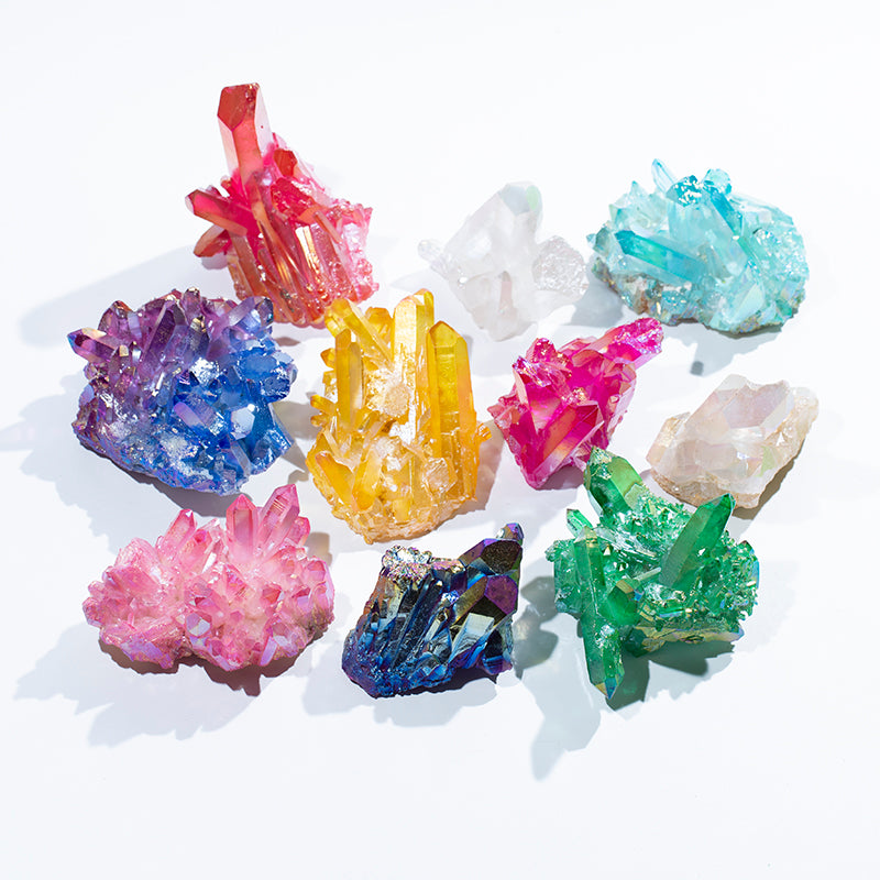 Venta al por mayor drusa de cristal de geoda de titanio con aura cristalina colorida natural 