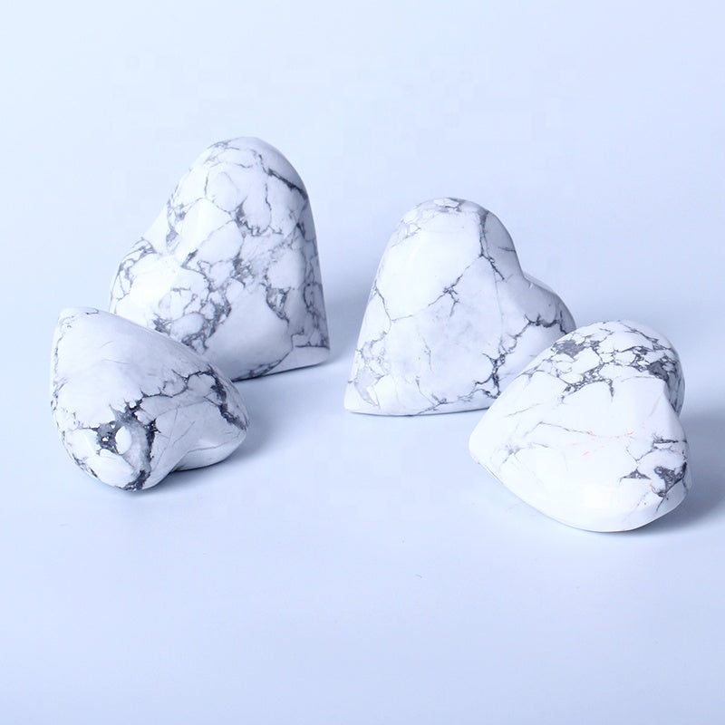 Hand Carved Folk Crafts Wedding Souvenirs Gifts Healing Howlite Heart Folk Crafts Crystal Heart