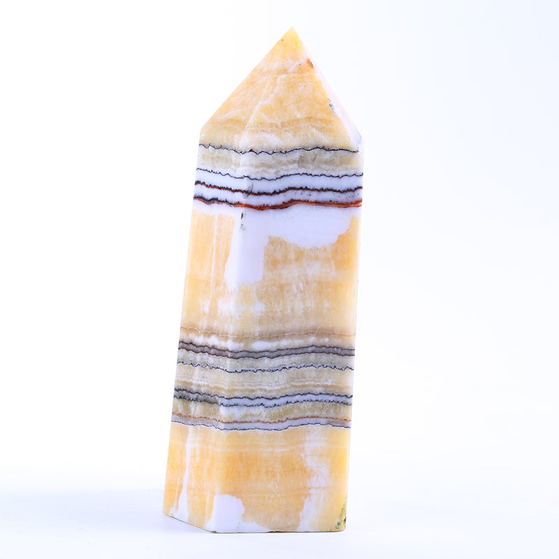 Natural pork stone banded calcite crystal point healing wand