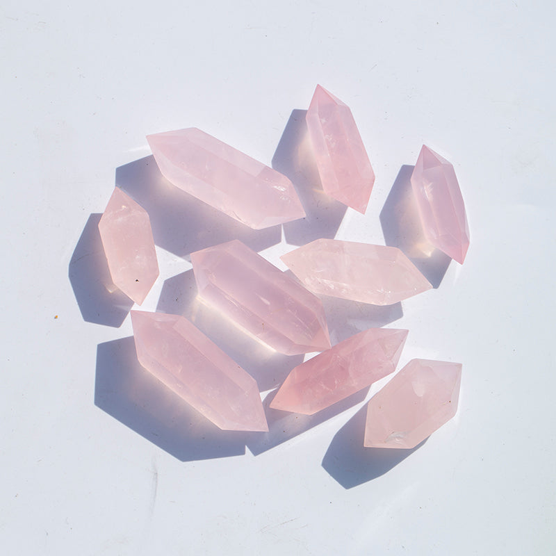 Varita de punta de cristal natural, cuarzo rosa, diezing 